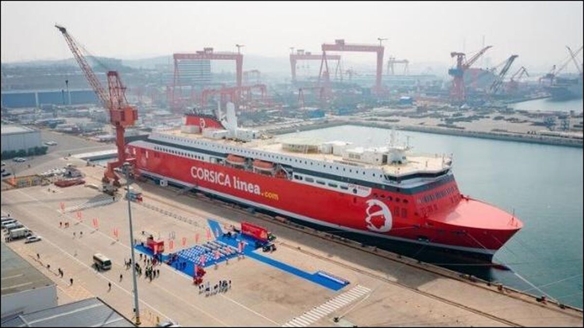 The newly delivered Stena RoRo E-Flexer RoPax ferry, showcasing its modern design on the water.