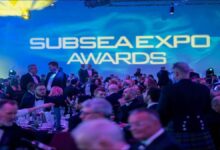 Guests in formal attire attend the Subsea Expo Awards Dinner.