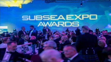 Guests in formal attire attend the Subsea Expo Awards Dinner.
