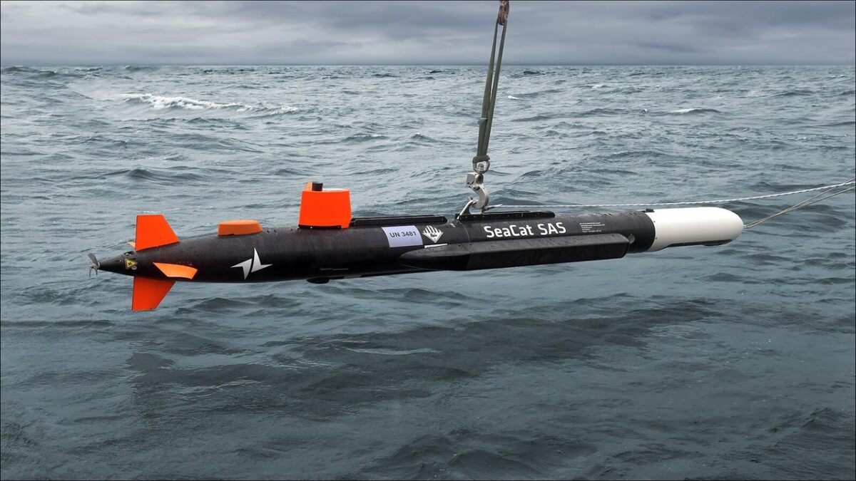 A sleek SeaCat vessel from TKMS Group cruises on the open water.