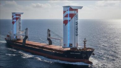 Artistic rendering of GT Wings' AirWing wind propulsion technology.