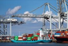 Container ships and cranes at the busy Port of Rotterdam, a major European maritime hub.