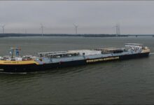 A modern LNG bunker barge, representing sustainable maritime fuel solutions.
