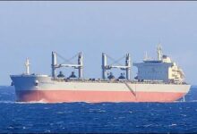 Ultramax bulk carrier Jin Ping sailing on the ocean.