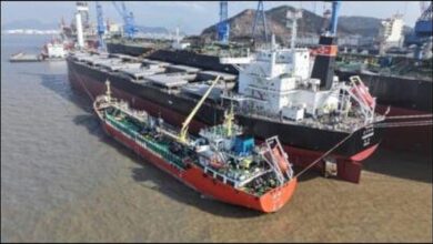 IINO Lines' wind-assisted bulk carrier Yodohime sails on water.