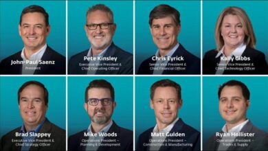 A diverse group of professionals in a modern office, representing an executive team.