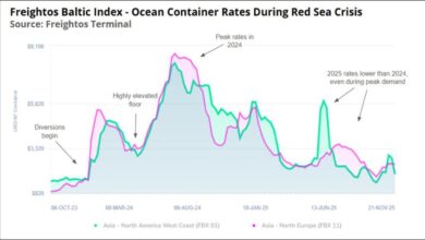 A large container ship transports colorful shipping containers across the ocean.