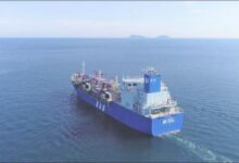 The new LNG bunkering vessel SETO AZURE docked, with Osaka Gas branding visible.