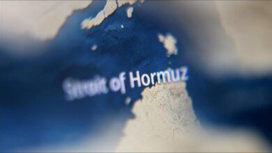 A supertanker, the 'AL MANAMAH', sails through waters near the Strait of Hormuz.