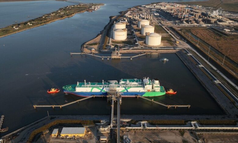 LNG tanker Imsaikah docked at the Golden Pass LNG export terminal in Texas.