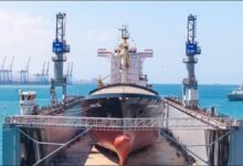 Ships docked for repair and maintenance at the large Djibouti Ship Repair Yard.