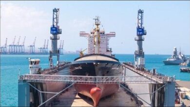 Ships docked for repair and maintenance at the large Djibouti Ship Repair Yard.