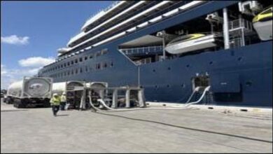 Shore-to-ship LNG bunkering operation at Port Everglades, Florida.