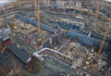 Deep excavation pit during the construction of Norway's advanced ocean testing basin.