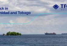 TFG Marine bunker vessel supplying fuel to a ship in Trinidad.