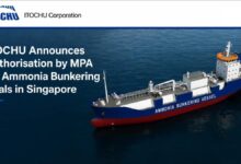 Itochu ZETA Bunkering vessel performing ammonia trials in a Singapore port.