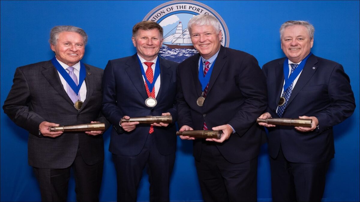 Captain John W. Murray accepts his award during induction into the Maritime Hall of Fame.