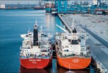 Maersk Center ammonia bunkering simulation in Rotterdam port, a zero-carbon shipping strategy.