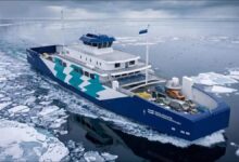 A modern electric passenger ferry on the water, representing Estonia's new vessel.