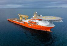 A Solstad offshore support vessel on the water for subsea operations.