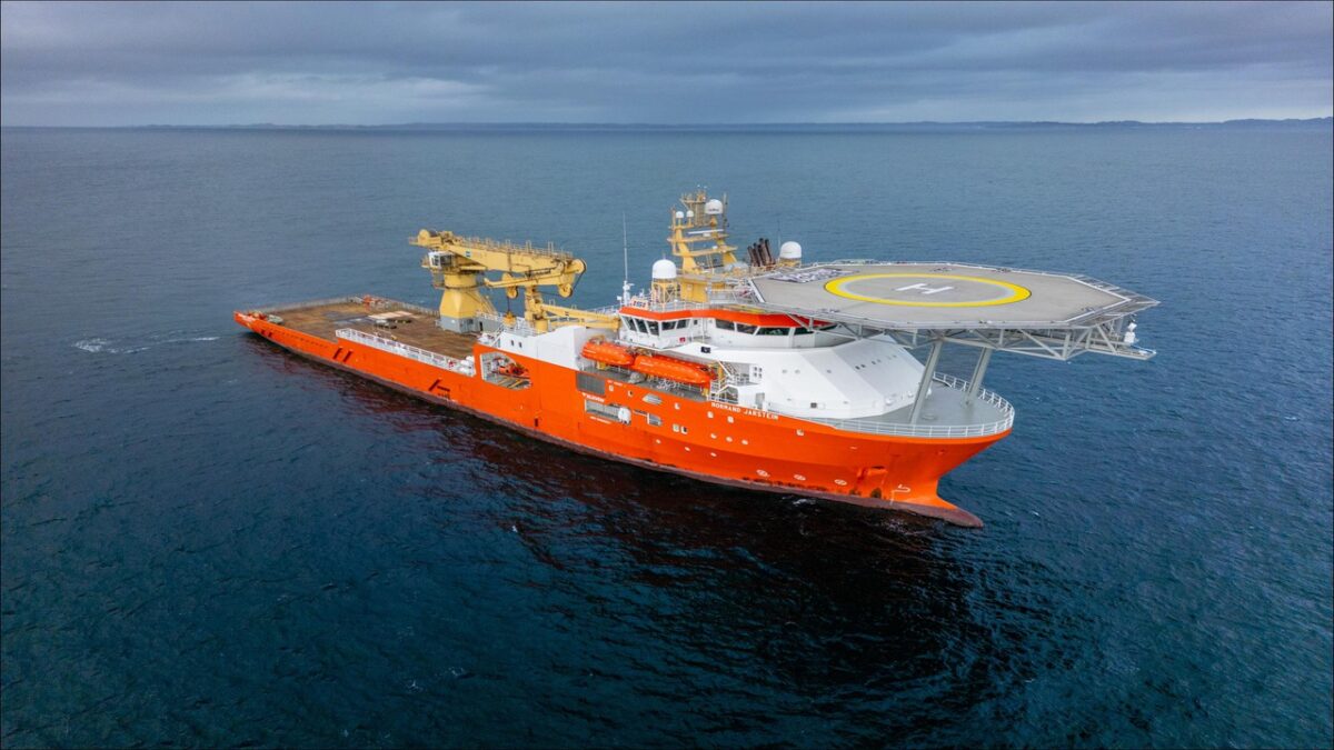 A Solstad offshore support vessel on the water for subsea operations.