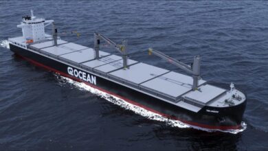 A G2 Ocean open-hatch cargo ship sails at sea, representing the fleet expansion.
