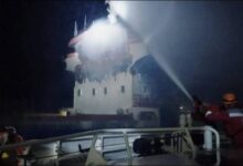 Damaged merchant ship with visible impact, reflecting ongoing attacks in the Black Sea.