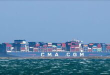 Large container ship, similar to the French vessel attacked in the Strait of Hormuz.