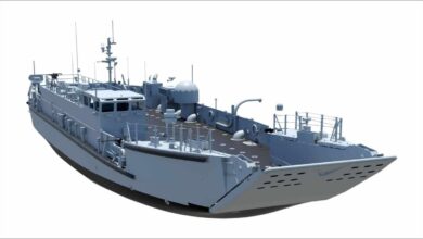 An Austal USA LCU 1700 landing craft utility vessel for the US Navy at sea.