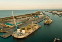 Port of Blyth infrastructure with a large offshore wind turbine component.