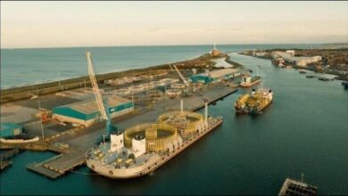 Port of Blyth infrastructure with a large offshore wind turbine component.