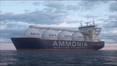 Modern ammonia carrier vessel at sea, representing future marine fuels.