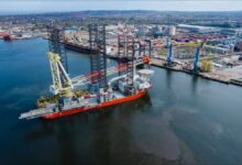 Cadeler's Wind Orca vessel preparing for Hornsea 3 offshore wind farm foundation installation.