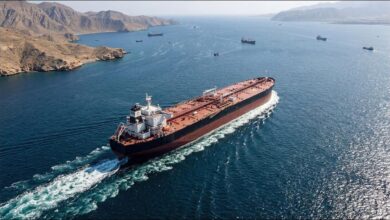 A large oil tanker at sea, relevant to shipping, sanctions, and oil trade.