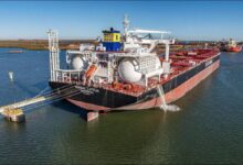 Fortescue and CMB.TECH representatives shake hands, celebrating their partnership for ammonia bulkers.