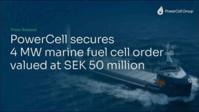 PowerCell marine hydrogen fuel cell system for sustainable zero-emission shipping.