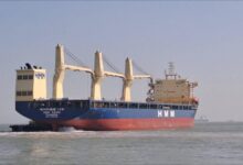 A large South Korean tanker navigates the sea, symbolizing HMM's fleet expansion.
