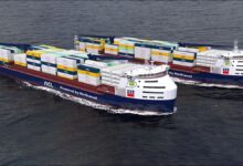 Illustration of a modern container ship, representing new vessel orders.