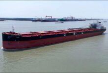 The MV CSL Kuleana, a new methanol-ready bulk carrier, sails on calm water.
