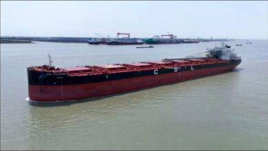 The MV CSL Kuleana, a new methanol-ready bulk carrier, sails on calm water.