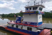 Parker Towing's new M/V Chipper Rabbit, a Super Tiger Class towboat, navigates on water.