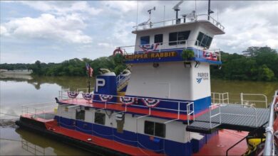 Parker Towing's new M/V Chipper Rabbit, a Super Tiger Class towboat, navigates on water.