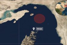 UKMTO map illustrating the containership attack location in the Strait of Hormuz.