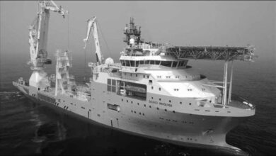 Offshore subsea vessel, such as Skandi Involver, on the open sea.
