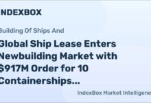 Large containership carrying cargo containers navigates the open sea.