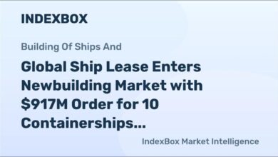 Large containership carrying cargo containers navigates the open sea.