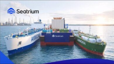 Conceptual rendering of the Seatrium NEXTGEN Energy Hub with ammonia bunkering facilities.