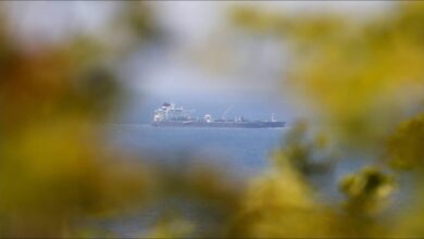 A large oil tanker, central to Gulf state exports, sails through the Strait of Hormuz.