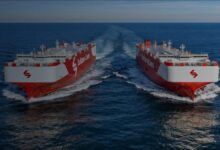 Sallaum Lines' MV Ocean Explorer and MV Ocean Legacy LNG car carriers at sea.