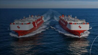 Sallaum Lines' MV Ocean Explorer and MV Ocean Legacy LNG car carriers at sea.